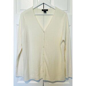 VTG SML Sport Womens Lightweight Cream Cardigan Ribbed Sweater Z1019